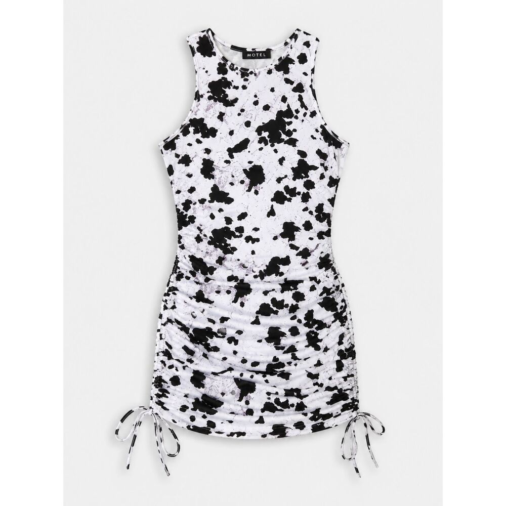 Motel Animal Print Mini Dress Small NWOT Cinched Shirred Drawstring Bodycon